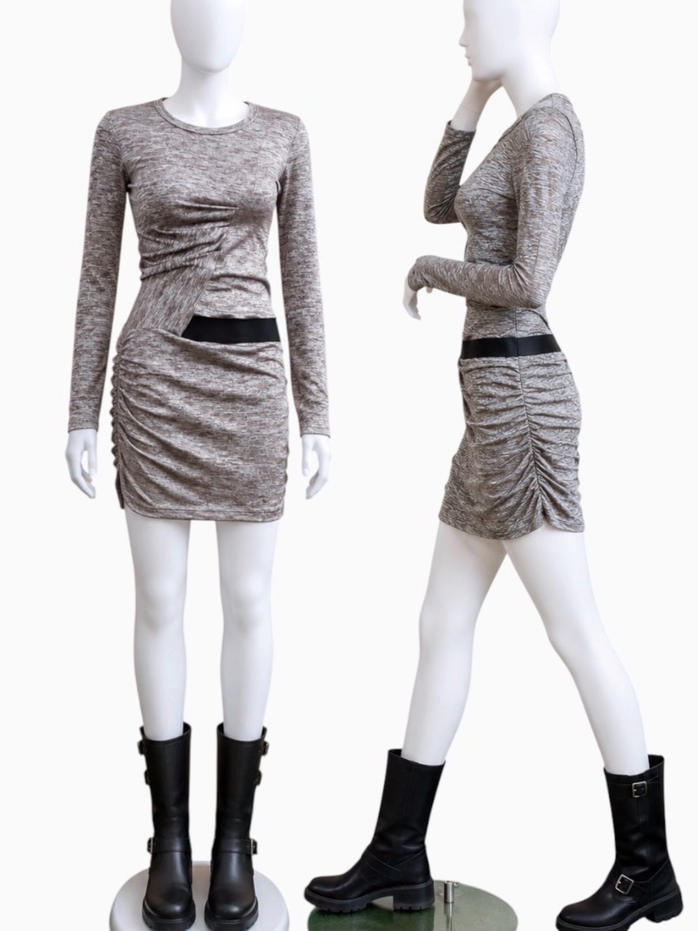 5th culture Space Dye bodycon Long-Sleeve Ruched half belt Mini Dress size XS(2)